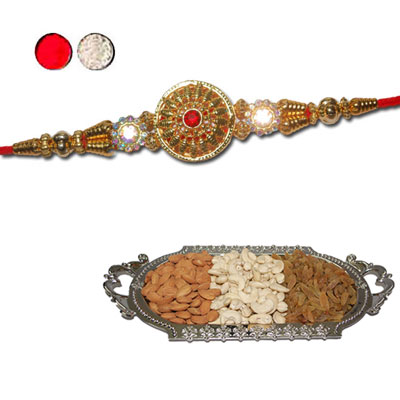 "Rakhi - FR- 8370 A (Single Rakhi) , Dryfruit Thali - code RD200 - Click here to View more details about this Product